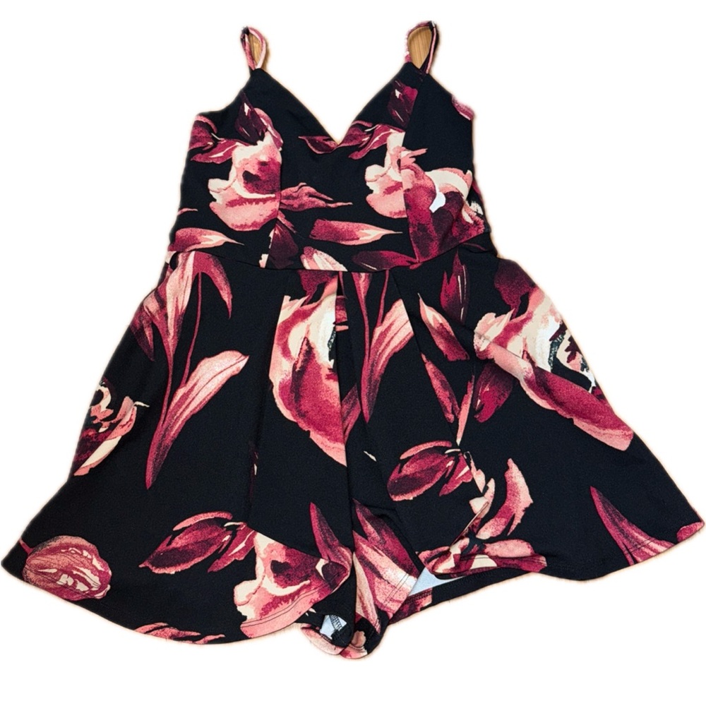 Rose Flower Pattern Romper Skirt women’s/ juniors small spaghetti strap tank